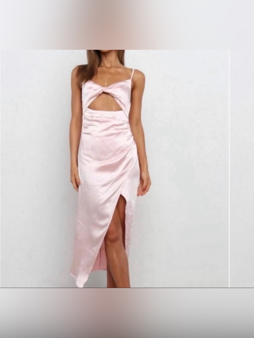 Petal & Pup Satin Twist-Front Cutout Midi Dress